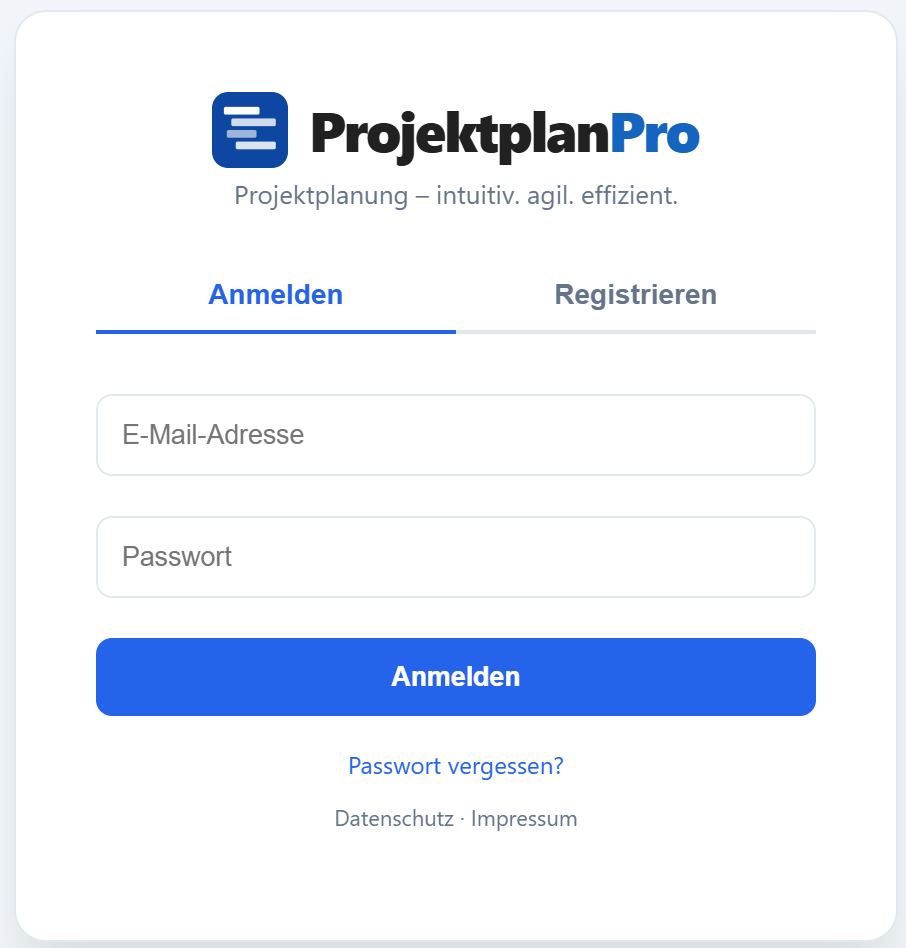 Login- und Registrierungsformular
